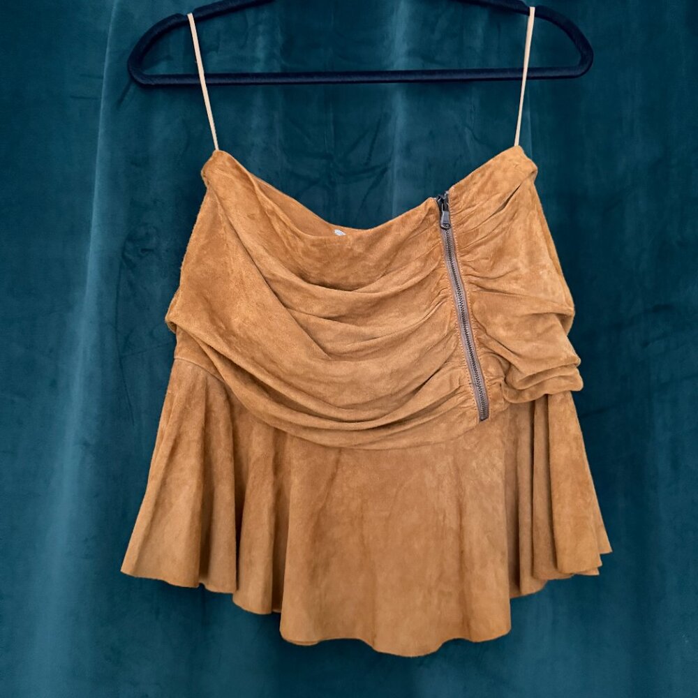 Veronica Beard Womens Size 4 Small Suede Leather Tan Weston Ruched Skirt